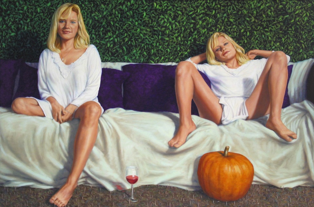 Couched Twins with Pumpkin